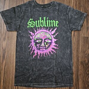 Sublime Purple Lime Green Black Acid Washed Sun Logo Graphic Tee Small S LBC